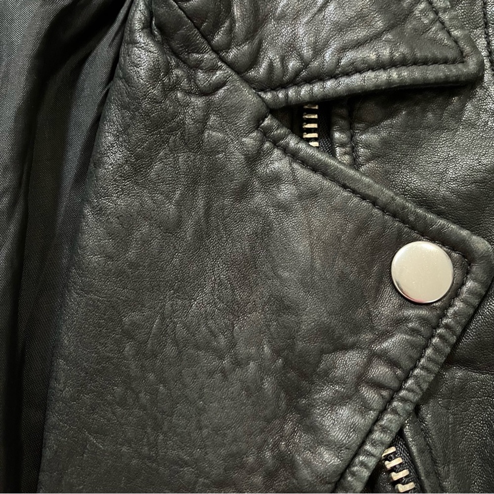 Madewell Washed Leather Motorcycle Jacket Black Moto Zippers size XS - Picture 13 of 15